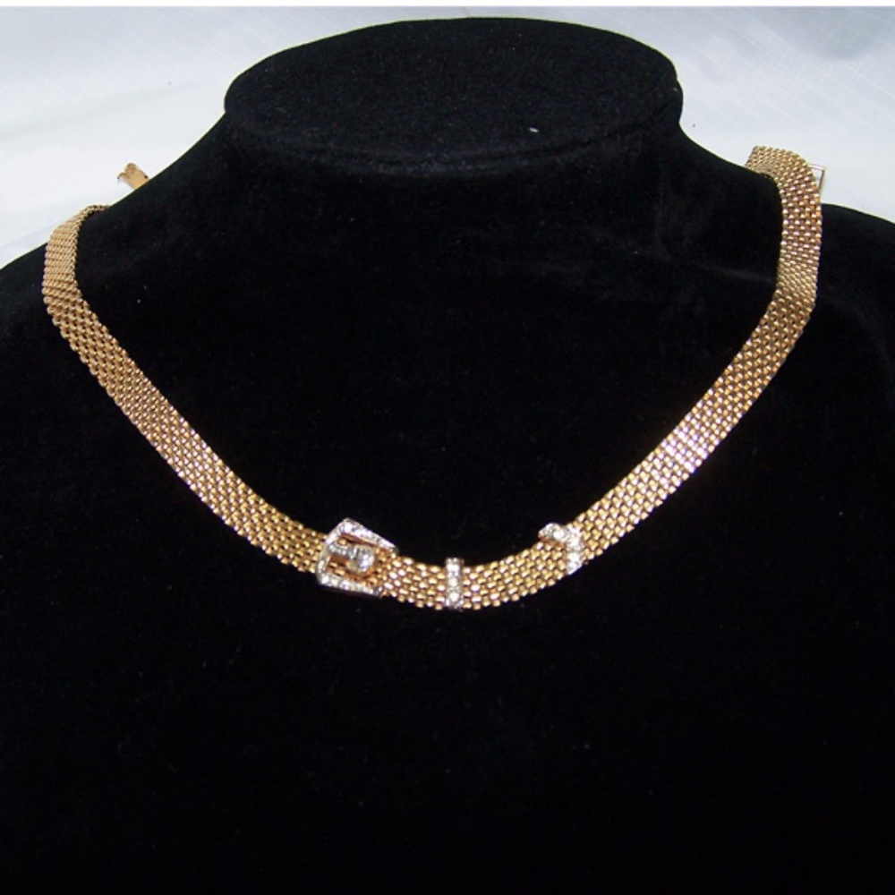 VTG- Mash 21" Gold Tone and Rhinestone Choker with Belt Motif